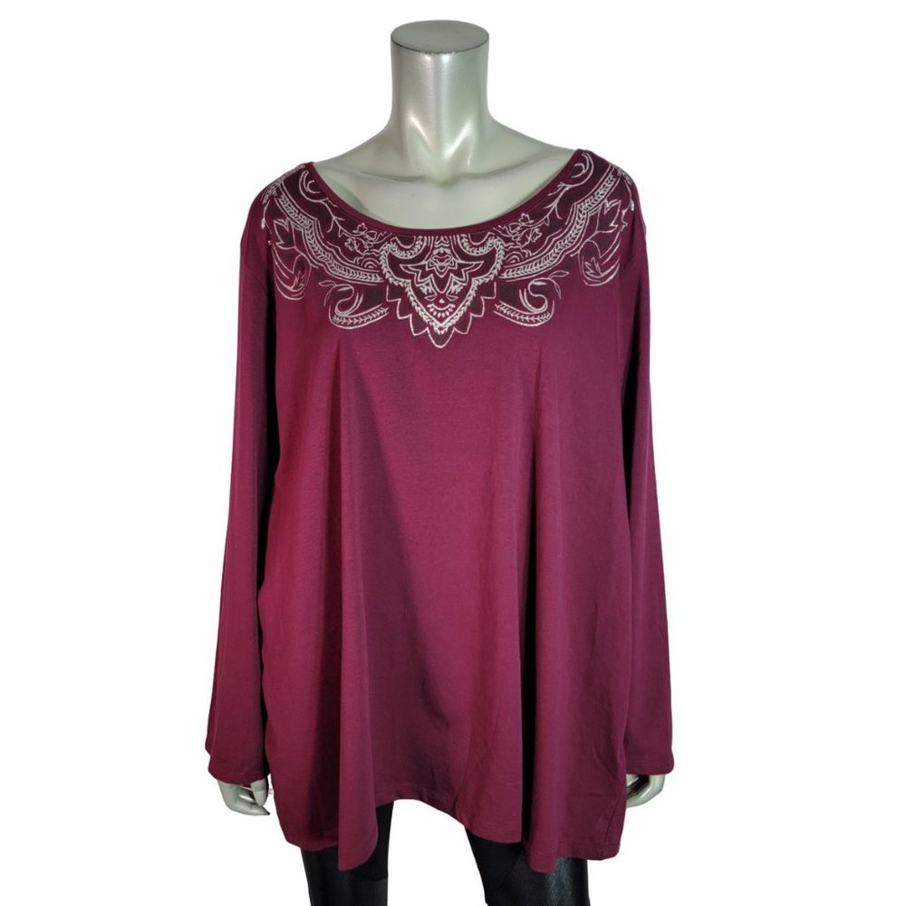 Catherines Top Plus Size 2X 22/24W Crew Neck Long Sleeve Casual Stretch‎ Purple